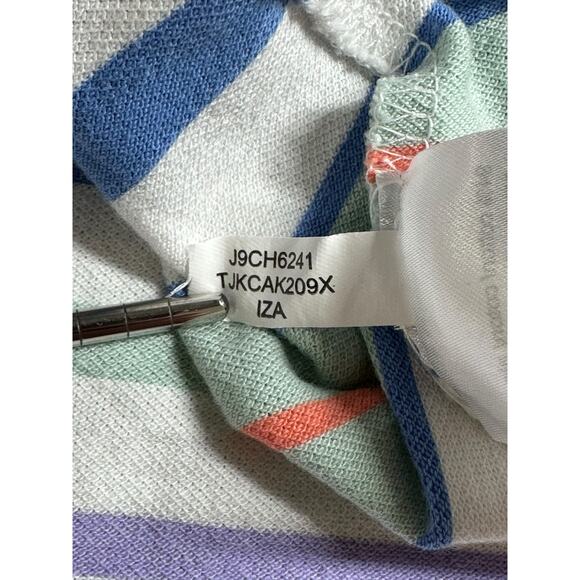 Tommy Hilfiger Top Womens XS White Stripe Polo 1/4 Zip Cotton Crest Logo Preppy - Picture 9 of 9